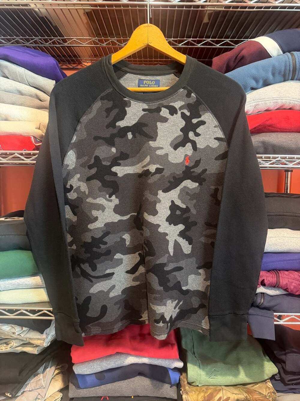 Polo Ralph Lauren Camo Thermal Men’s Large Black Gray Camo Long Sleeve Shirt